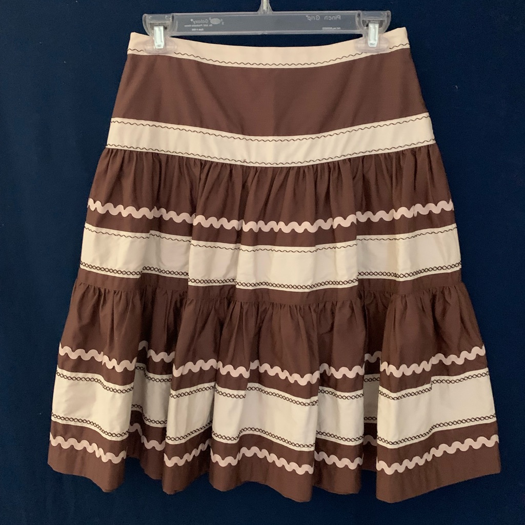 Women’s Size 0 Petite Brown And Beige Tiered Skirt With Side Zipper
